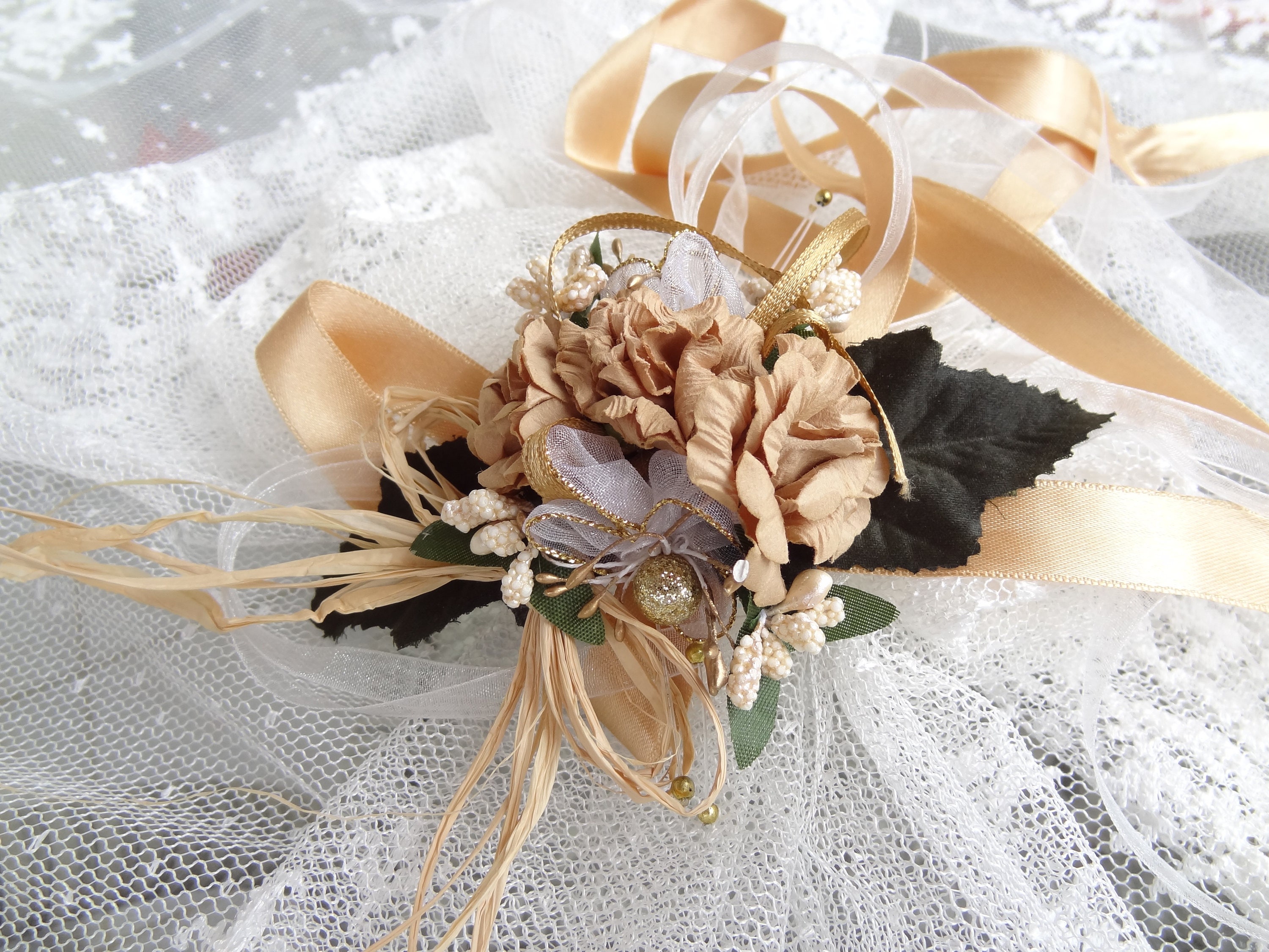 Wedding Flower Corsage Floral Bracelet Gold Rose Corsage | Etsy