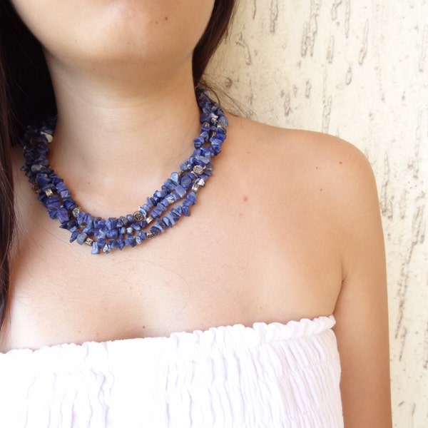 Lapis Lazuli Choker Necklace-Navy Blue Necklace -Christmas Gift