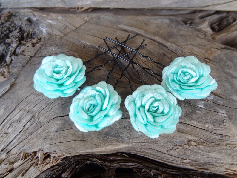 Mint Green Satin Rose Wedding Hair Pins Green Bridal Hair Etsy