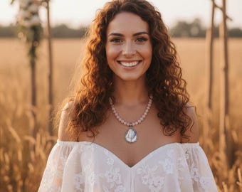 Rose Quartz & Mother of Pearl Necklace, 925 Sterling Silver Jewelry, Rustic Bridal Gift, One of a Kind