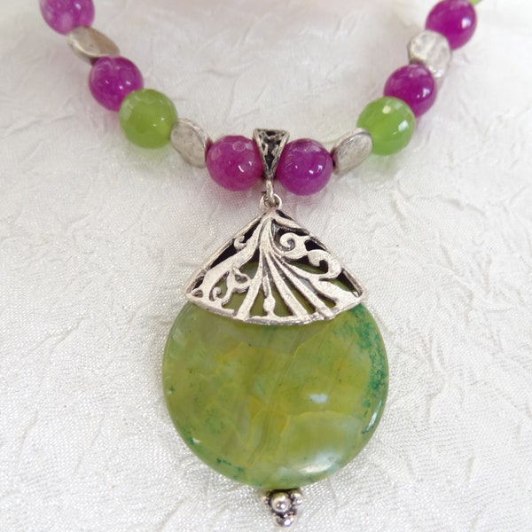 Collar de jade verde ágata púrpura, collar colgante de jade verde, joyería turca, , regalos del día de la madre