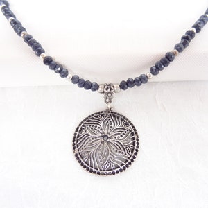 Tanzanite Necklace, Tanzanite Gemstone with Silver Plated Fligree Pendant, Turkish Jewelry, Medallion Charm Necklace, Gift for Anniversary