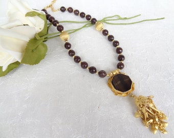 Brown Agate Necklace, Brown Agate and Agate Gold Pendant, Gold Jewelry, Women for Charm, Turkish Jewelry, OOAK Necklace, Mother's Day Gifts