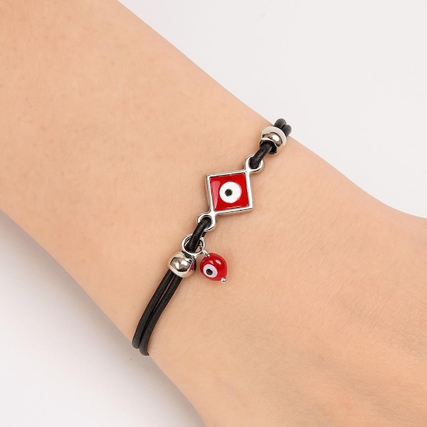 Pulsera de cuero negro contra el mal de ojo: pulsera protectora para mujer