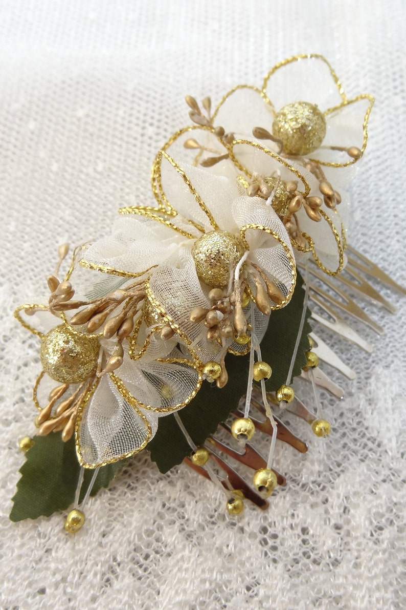 Boutonniere and Hair Comb Sets Beach Weddings Ivory Gold Flower Accessories Boho Rustic Hair Comb Rustic Boutonniere Rustic Wedding