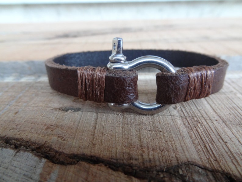 Men's Chocolate Brown Leather Bracelet, Men's Jewelry, Steel Screw Clasp Bracelet, Men's Leather Cuff, Gift for Him, Father's Day Gifts image 3