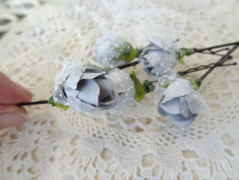 Set of 6 Fabric Hair Pins Bridesmaid Hair Grey Flower Wedding Hair Pins Bridal Hair Pins Woodland Hair Accessories