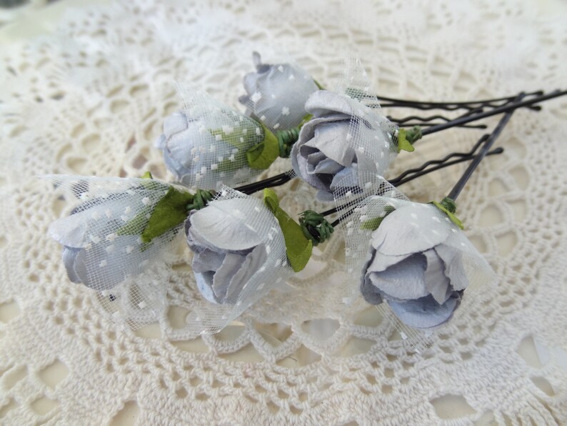 Set of 6 Fabric Hair Pins Bridesmaid Hair Grey Flower Wedding Hair Pins Bridal Hair Pins Woodland Hair Accessories