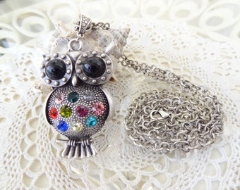 Owl Necklace, Black Owl Necklace, Multicolor Crystal Owl Pendants, Best Friend Birthday Gifts, Flower Girl Jewelry, Mother's Day Gifts