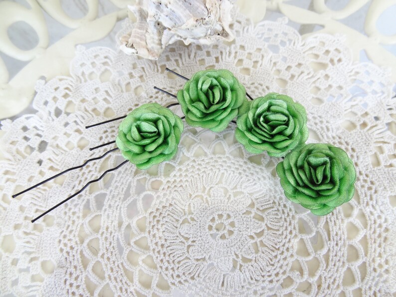 Apple Green Rose Wedding Hair Pins Apple Green Bridal Hair Etsy