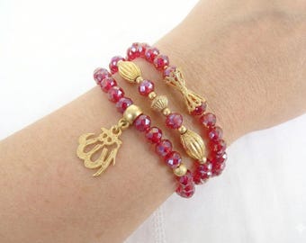 Red Crystal Bracelet Set, Islamic Jewelry