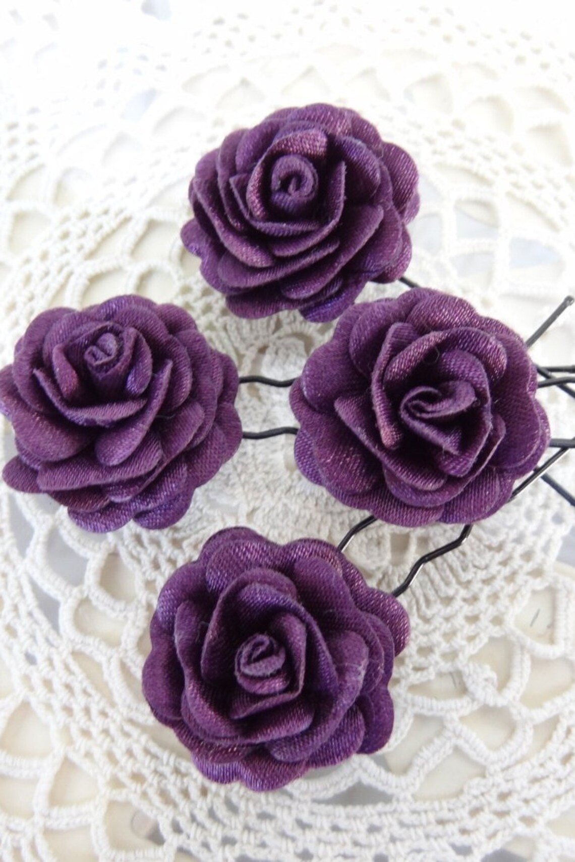 Purple Satin Rose Wedding Hair Pins Purple Bridal Hair Pins Etsy