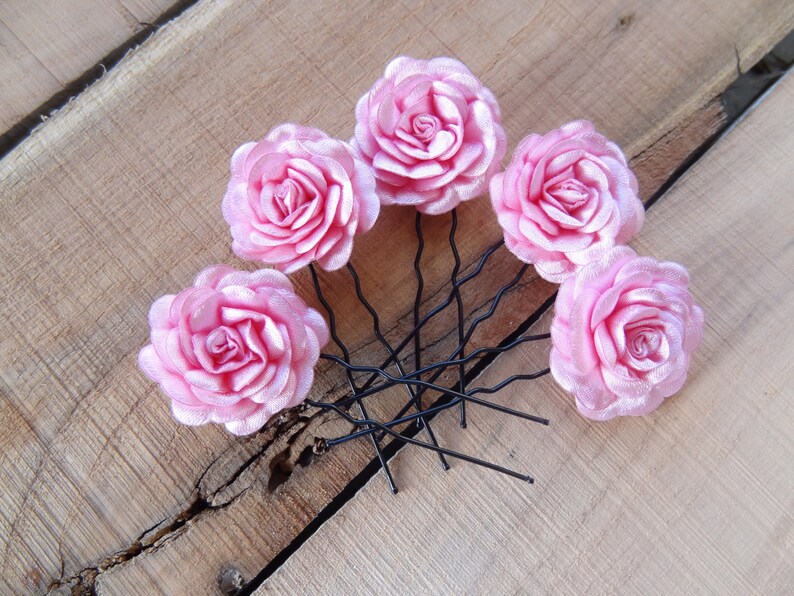Candy Pink Rose Wedding Hair Pins Pink Bridal Hair Pins Etsy