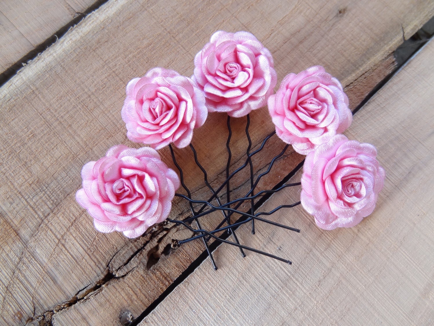 Candy Pink Rose Wedding Hair Pins Pink Bridal Hair Pins Etsy
