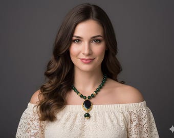 One of a Kind Jade Necklace with Green Agate Pendant, Gold Plated Handmade Gemstone Necklace, Elegant Statement Jewelry Gift for Her