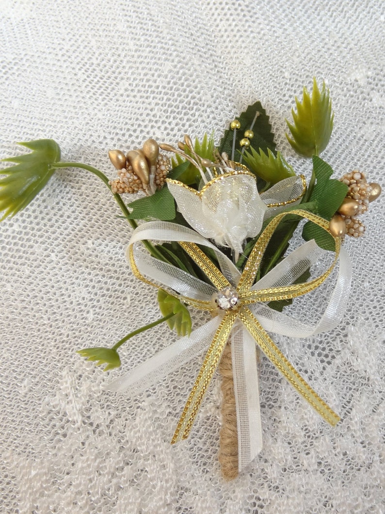 Boutonniere and Hair Comb Sets Beach Weddings Ivory Gold Flower Accessories Boho Rustic Hair Comb Rustic Boutonniere Rustic Wedding