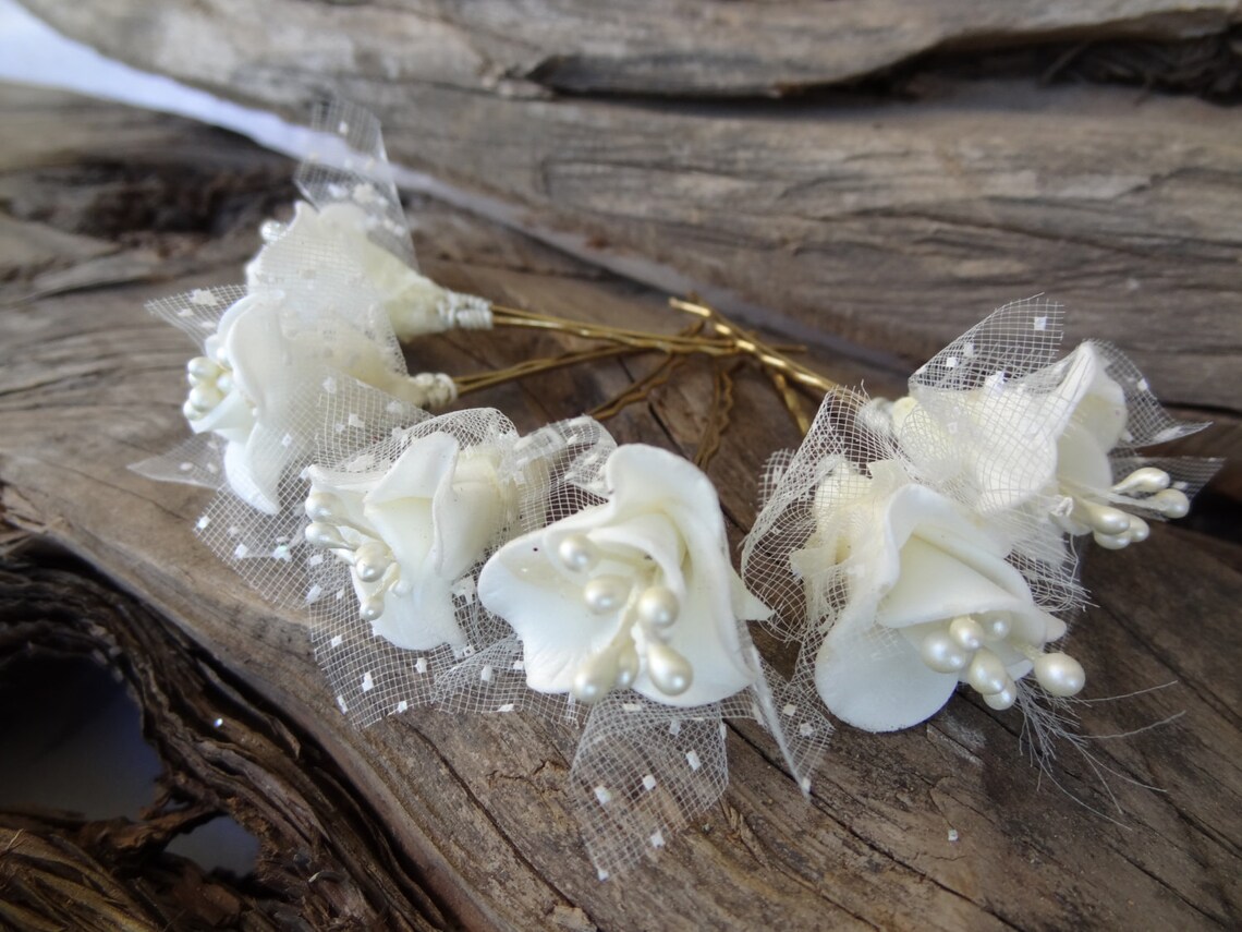 Ivory Rose Wedding Hair Pins Ivory Pearl Bridal Hair Pins Etsy