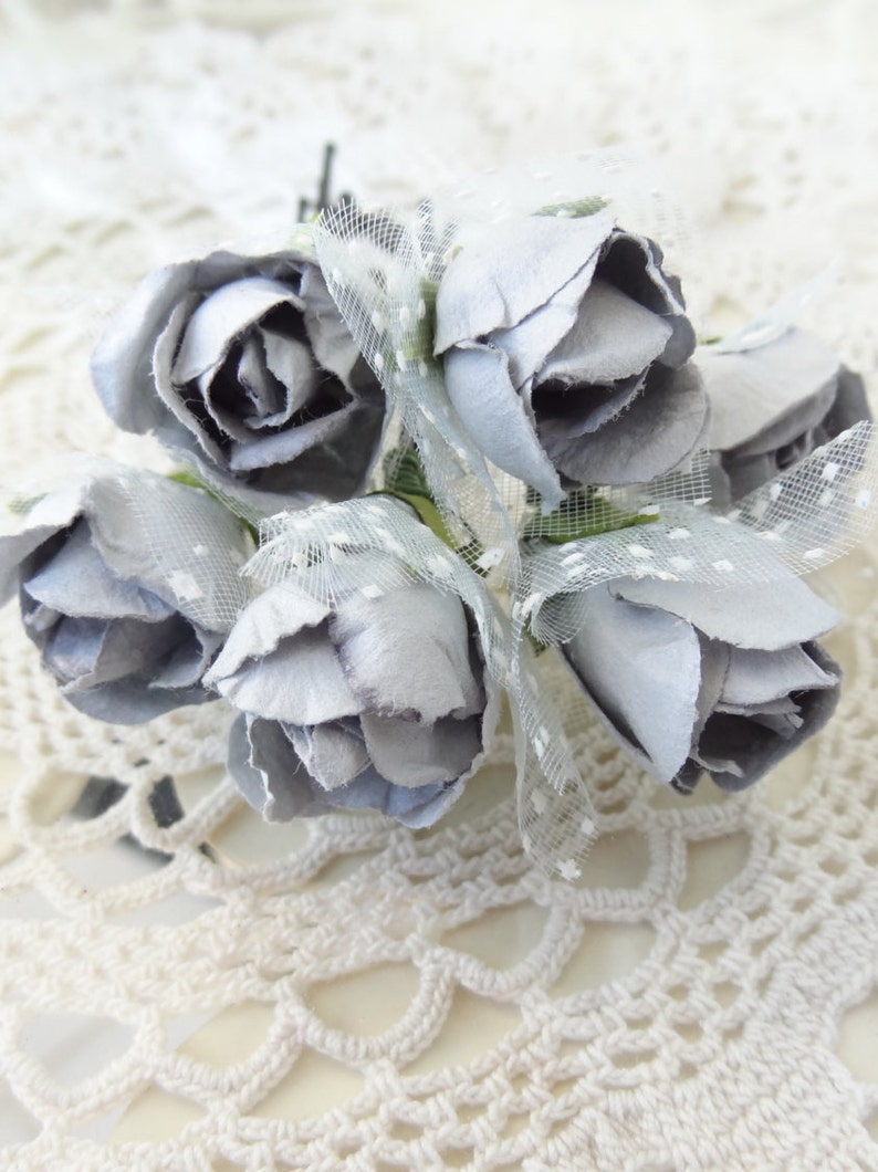 Set of 6 Fabric Hair Pins Bridesmaid Hair Grey Flower Wedding Hair Pins Bridal Hair Pins Woodland Hair Accessories