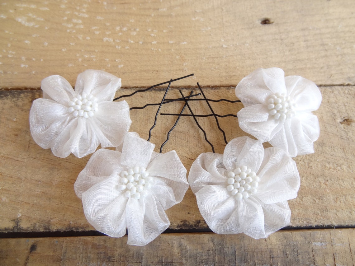 Ivory Flower Wedding Hair Pins Ivory Bridal Hair Pins Hair Etsy