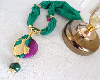 Gold Whirling Dervish Necklace, Semazen Necklace, Turkish Green Silk Necklace, Gold Frame Semazen, Turkish Jewelry, Sufi, Mother's Day Gifts