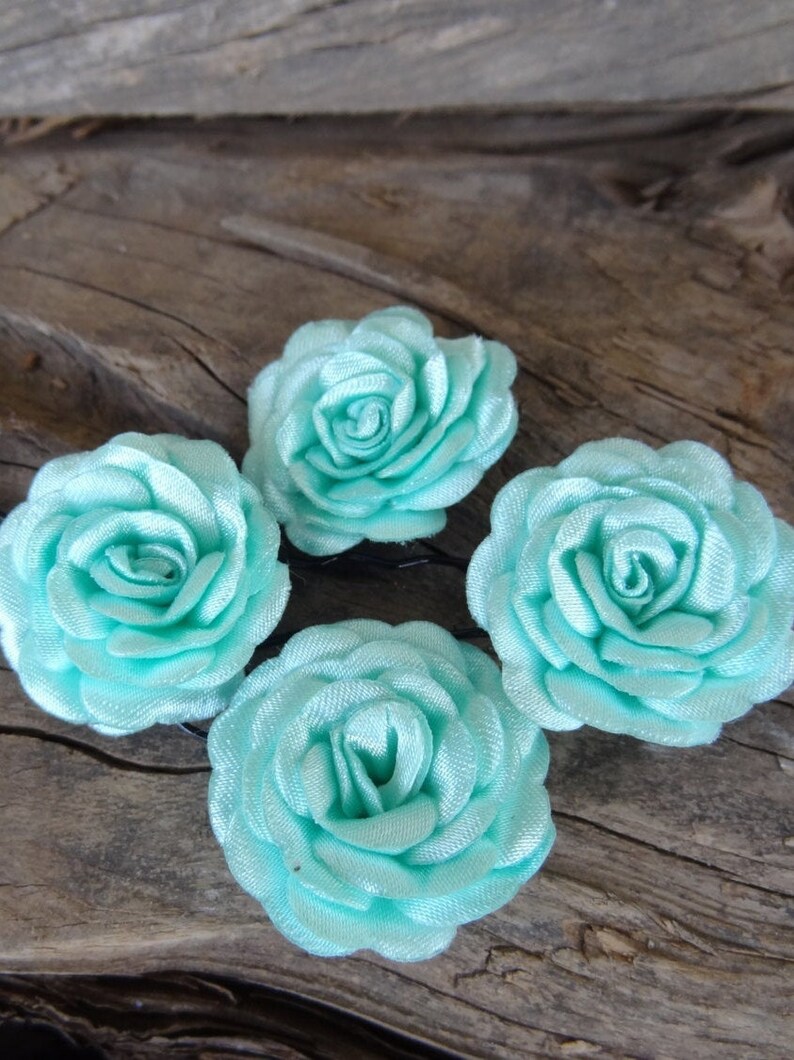 Mint Green Satin Rose Wedding Hair Pins Green Bridal Hair Etsy