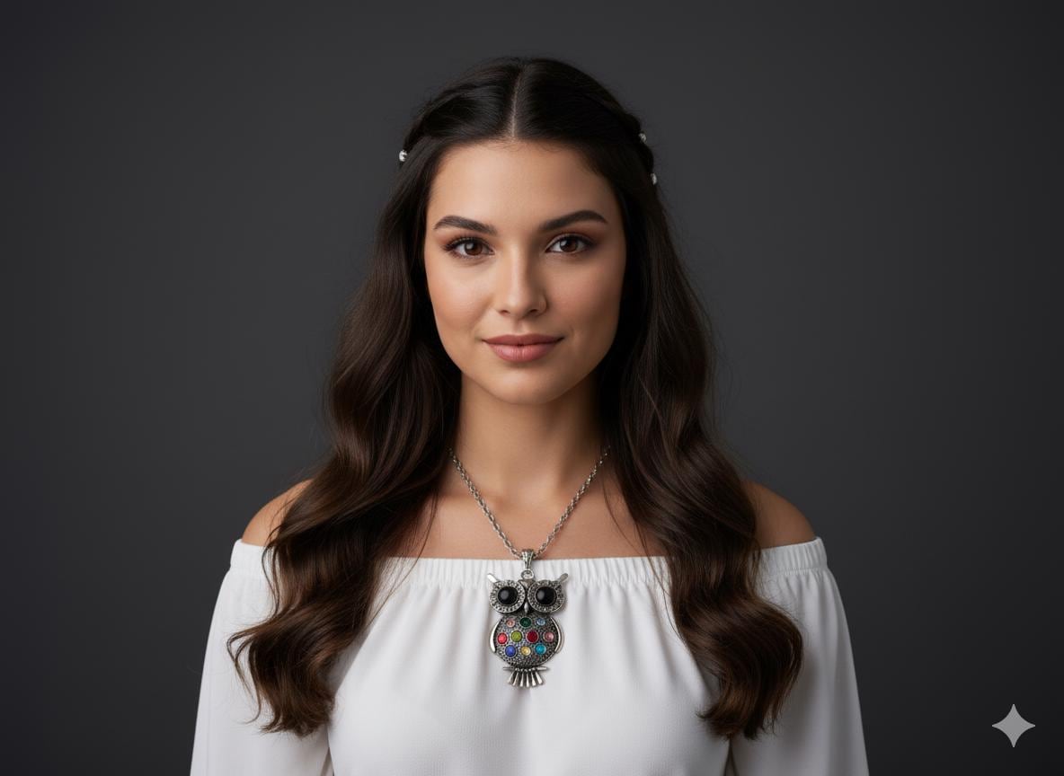 Crystal Owl Pendant Necklace: Silver Plated Boho Animal Jewelry