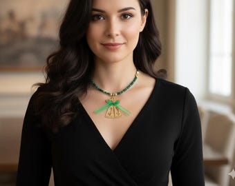 Emerald Beaded Necklace: Gold Tulip Pendant, Ottoman Kaftan Design