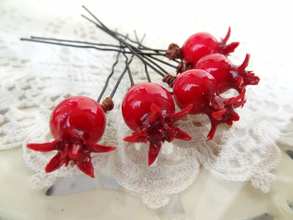 Set of 6 Beach Wedding Red Flower Wedding Hair Pins Bridal Hair Pins Fabric Hair Pins Flower Girl Hair Accessories Bridesmaid Hair