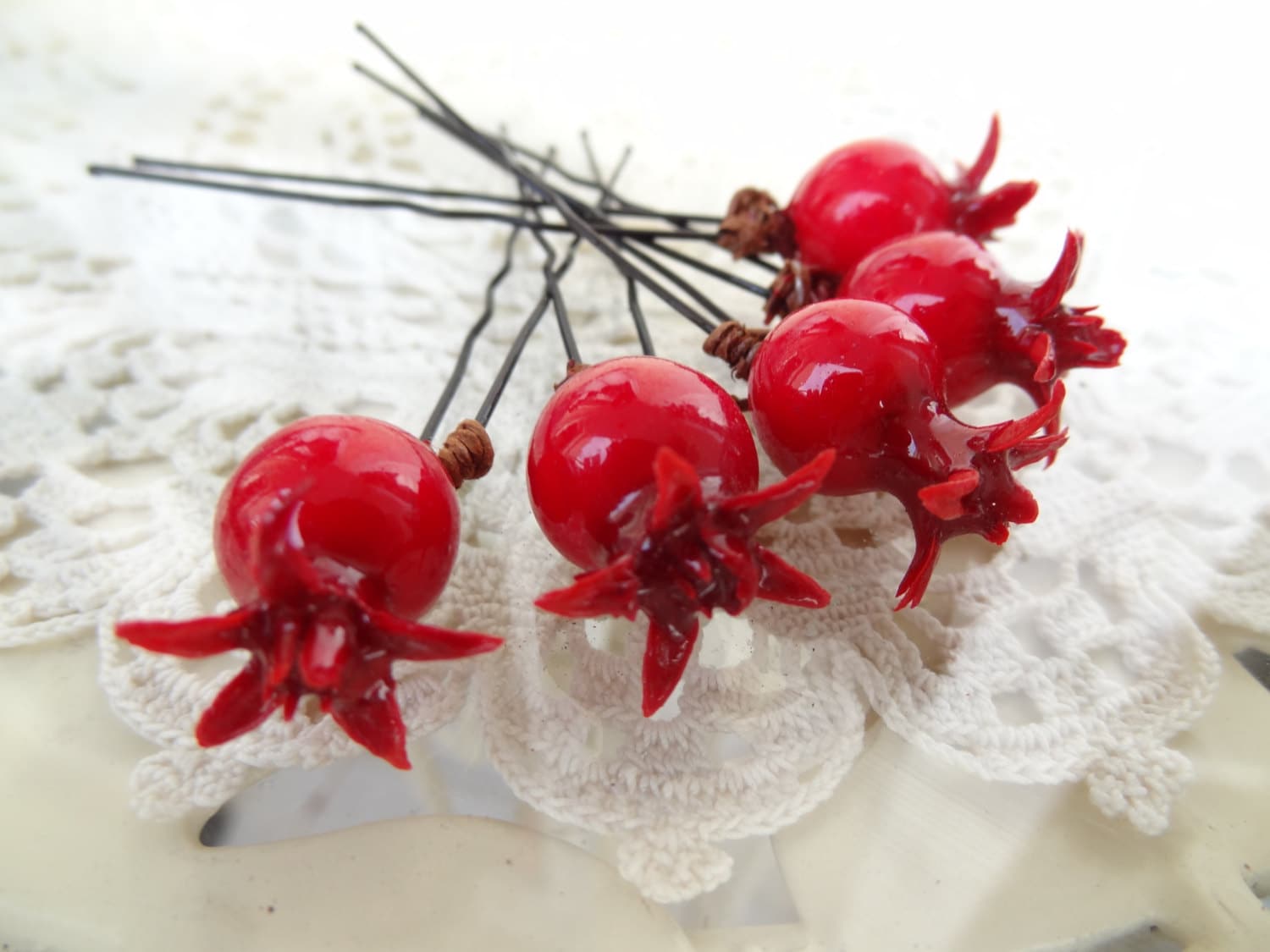 Red Pomegranate Wedding Hair Pins Bridal Hair Pins Hair Etsy