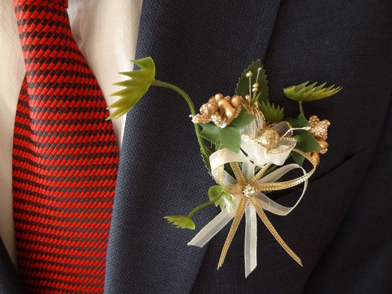 Boutonniere and Hair Comb Sets Beach Weddings Ivory Gold Flower Accessories Boho Rustic Hair Comb Rustic Boutonniere Rustic Wedding