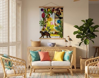 Vibrant Maximalist Indian Collage Wall Art with Symbolic Animals and Magnetic Hanging System for Easy Display