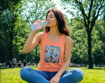 Divine Nymph Surrealist Graphic Tank, Tropical Botanical Unisex Streetwear