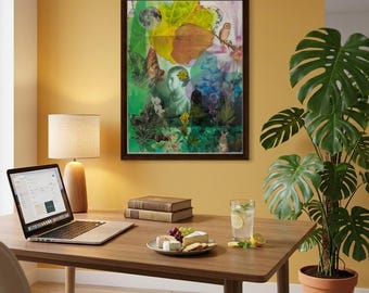 Surreal Tropical Framed Canvas Wall Art, Southern Botanical Collage Print