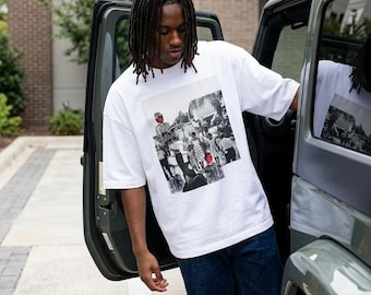 Vintage Black Pride Shirt, Oversize Black & White Graphic Tee, Retro Photo Collage