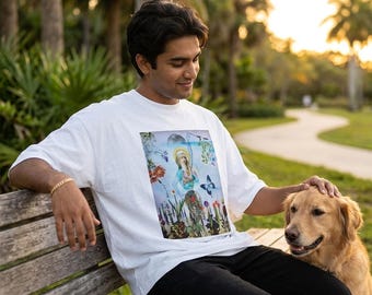 Mystical Floral Graphic T, Tropical Surrealism Collage Oversized Shirt, Streetwear Art