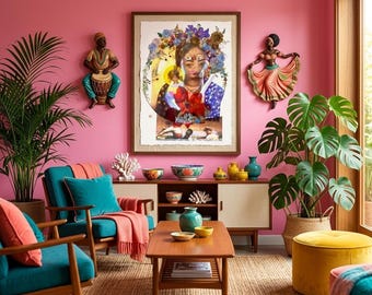 Exotic Goddess Psychedelic Giclee Art Print, "Diosas" Maximalist Collage, Archival Museum-Quality Poster