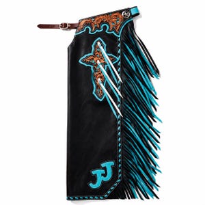 Op maat gemaakte leren cowboychaps | Handgemaakte westernchaps met franjes | Rodeo-chaps voor stierenrijden | Gepersonaliseerde leren chaps