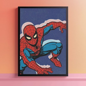 Spider Man Poster, Marvel Superhero Wall Art, Web Slinger Comic Print, New York Hero Decor, Gaming Room Artwork
