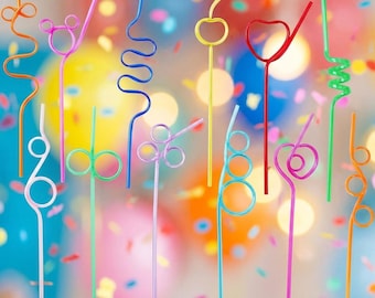24 wiederverwendbare Crazy Loop-Strohhalme für Kindergeburtstage, Schulfeste, Weihnachten, Valentinstag und andere Partys