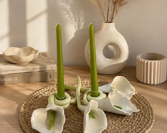 Portacandele a forma di calla fatto a mano, portacandele a cono floreale, candeliere in ceramica a forma di fiore, centrotavola moderno, decorazione minimalista per la casa