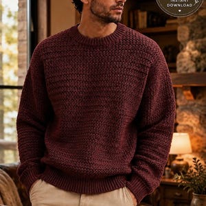 Cozy Men's Textured Crochet Sweater Pattern PDF | Easy Oversized Pullover | Instant Digital Download