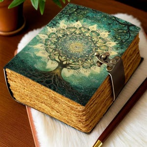 Tree of Life Mandala Leather Journal | Vintage Handmade Diary, Spiritual Notebook