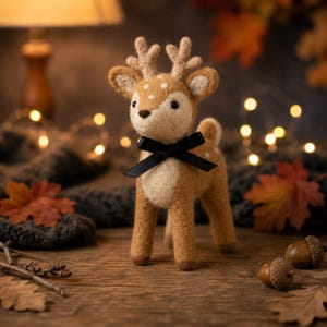 Conjunto de figuras de animais artesanais em feltro agulhado para o Halloween, criaturas da floresta em lã, decoração de prateleira assustadoramente fofa para o outono