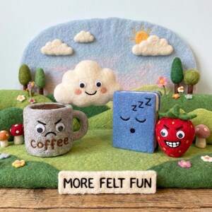 Handmade Needle Felt Funny Objects Collection, Cute Wool Coffee Book Strawberry and Cloud Decor, Whimsical Shelf Gift