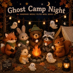 Ensemble d'animaux de la forêt en feutrine faite à l'aiguille, décoration de feu de camp et de fantômes pour Halloween