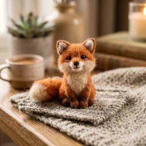 Handmade Needle Felt Fox Sculpture, Cute Wool Felt Fox Figurine, Cozy Woodland Animal Keepsake Gift