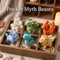 Pocket Myth Beasts Needle Felt Figurines, Handmade Wool Fantasy Animal Set, Mini Dragon Unicorn Phoenix Decor