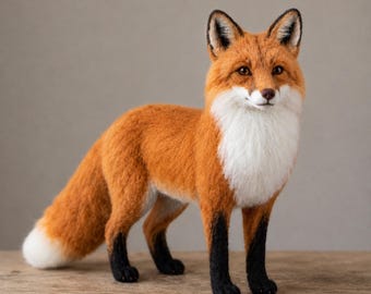 Needle Felt Fox Figurine, Handmade Woodland Animal Sculpture, Realistic Wool Fox Decor, Cottagecore Forest Collectible