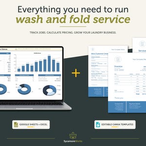 Wash and Fold Business Bundle, Laundry Service Toolkit, Invoice, Price List (Digital Download + Google Sheets Excel)