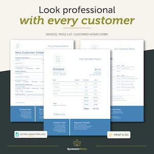Wash and Fold Invoice, Price List, Intake Form (Canva Templates)